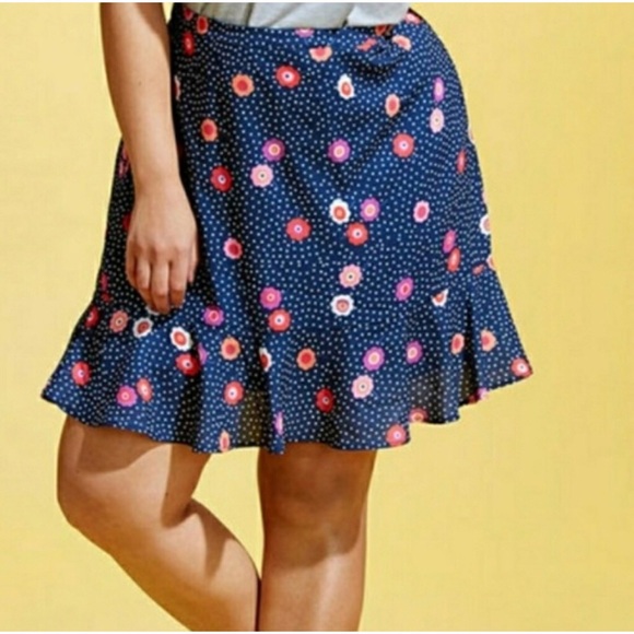 Modcloth Dresses & Skirts - New! MODCLOTH polka dot floral blue skirt